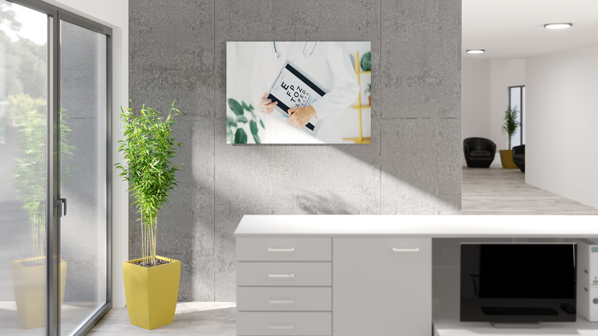 direktdruckowl Wandbild im Großformat auf Acrylglas im Wartebereich für Praxisausstattung